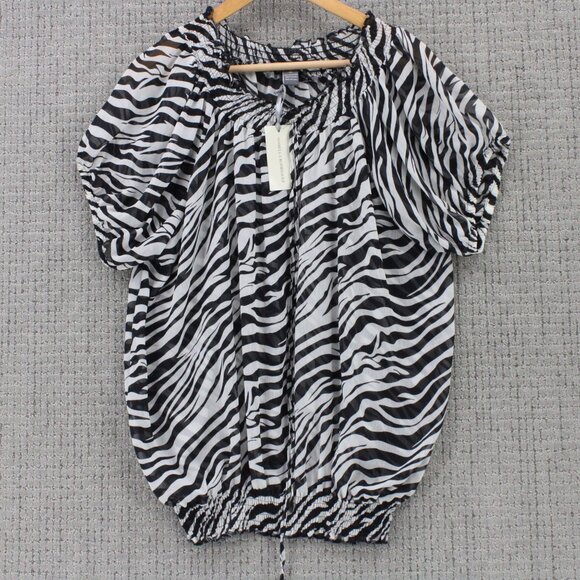 isabella Rodriguez Blouse Top Women XL Multicolor Short Sleeve Zebra Pattern NWT - Picture 1 of 9